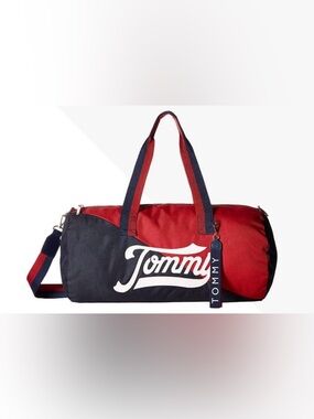 Tommy Hilfiger Red and Navy Signature Logo Duffel Bag